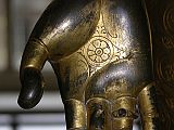 British Museum Top 20 Buddhism 09-3 Standing Avalokiteshvara Hand Close Up Standing Avalokiteshvara  Nepal, 16C AD, 138cm high. Here is a close up of the palm of Avalokiteshvaras right hand, held in the giving (charity) mudra and showing the lotus and chakra (wheel).